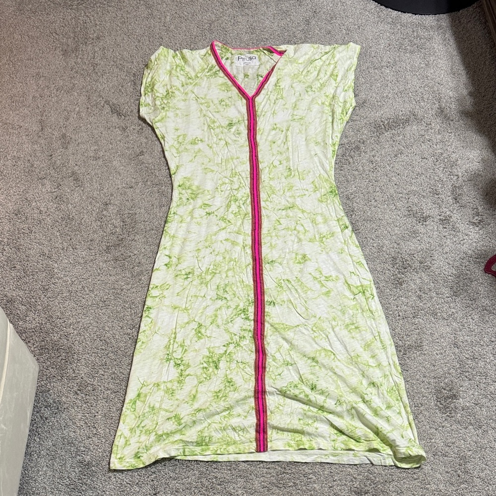 Pitusa Green Tie-Dye Dress with Pink Trim